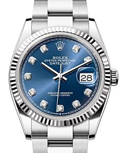 Rolex Datejust 36 White Gold/Steel Blue Diamond Dial & Fluted Bezel Oyster Bracelet 126234 - BRAND NEW