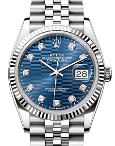 Rolex Datejust 36 White Gold/Steel Blue Fluted Motif Diamond Dial & Fluted Bezel Jubilee Bracelet 126234 - BRAND NEW