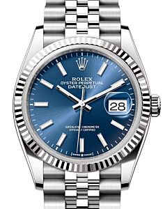 Rolex Datejust 36 White Gold/Steel Blue Index Dial & Fluted Bezel Jubilee Bracelet 126234 - BRAND NEW