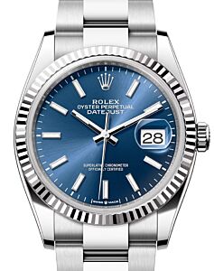 Rolex Datejust 36 White Gold/Steel Blue Index Dial & Fluted Bezel Oyster Bracelet 126234 - BRAND NEW