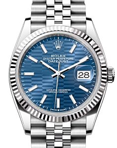 Rolex Datejust 36 White Gold/Steel Blue Fluted Motif Dial Fluted Bezel Jubilee Bracelet 126234 - BRAND NEW