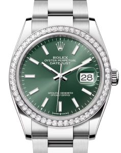 Rolex Datejust 36 White Gold/Steel Mint Green Index Dial & Diamond Bezel Oyster Bracelet 126284RBR - BRAND NEW