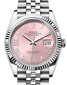 Rolex Datejust 36 White Gold/Steel Pink Roman & Diamond Dial & Fluted Bezel Jubilee Bracelet 126234 - BRAND NEW