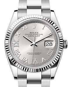 Rolex Datejust 36 White Gold/Steel Silver Roman & Diamond Dial & Fluted Bezel Oyster Bracelet 126234 - BRAND NEW