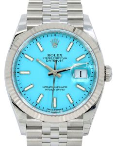 Rolex Datejust 36 White Gold/Steel Turquoise "Tiffany" Dial Fluted Bezel Jubilee Bracelet 126234 - BRAND NEW