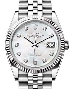 Rolex Datejust 36 White Gold/Steel White Mother of Pearl Diamond Dial & Fluted Bezel Jubilee Bracelet 126234 - BRAND NEW