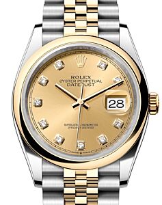 Rolex Datejust 36 Yellow Gold/Steel Champagne Diamond Dial & Smooth Domed Bezel Jubilee Bracelet 126203 - BRAND NEW
