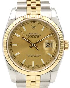 Rolex Datejust 36 Yellow Gold/Steel Champagne Index Dial Fluted Bezel Jubilee Bracelet 116233 - PRE-OWNED