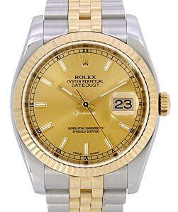 Rolex Datejust 36 Yellow Gold/Steel Champagne Index Dial Fluted Bezel Jubilee Bracelet 116233 - PRE-OWNED