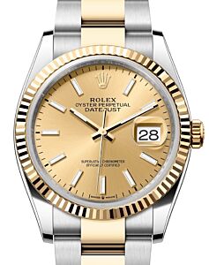 Rolex Datejust 36 Yellow Gold/Steel Champagne Index Dial & Fluted Bezel Oyster Bracelet 126233 - BRAND NEW