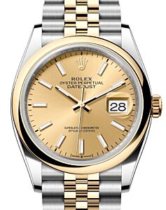 Rolex Datejust 36 Yellow Gold/Steel Champagne Index Dial & Smooth Domed Bezel Jubilee Bracelet 126203 - BRAND NEW