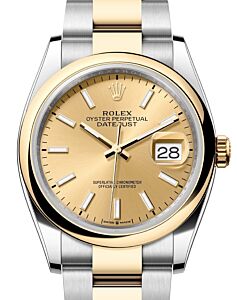 Rolex Datejust 36 Yellow Gold/Steel Champagne Index Dial & Smooth Domed Bezel Oyster Bracelet 126203 - BRAND NEW