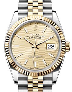 Rolex Datejust 36 Yellow Gold/Steel Golden Fluted Motif Dial Fluted Bezel Jubilee Bracelet 126233 - BRAND NEW