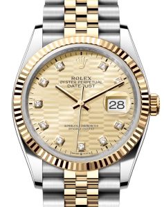 Rolex Datejust 36 Yellow Gold/Steel Golden Fluted Motif Diamond Dial & Fluted Bezel Jubilee Bracelet 126233 - BRAND NEW