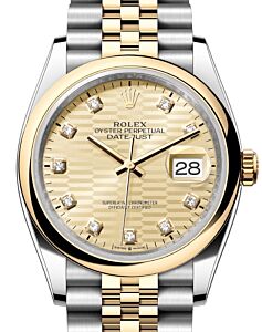 Rolex Datejust 36 Yellow Gold/Steel Golden Fluted Motif Diamond Dial & Smooth Domed Bezel Jubilee Bracelet 126203 - BRAND NEW