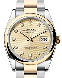 Rolex Datejust 36 Yellow Gold/Steel Golden Fluted Motif Diamond Dial & Smooth Domed Bezel Oyster Bracelet 126203 - BRAND NEW