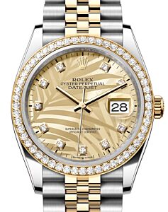 Rolex Datejust 36 Yellow Gold/Steel Golden Palm Motif Diamond Dial & Diamond Bezel Jubilee Bracelet 126283RBR - BRAND NEW