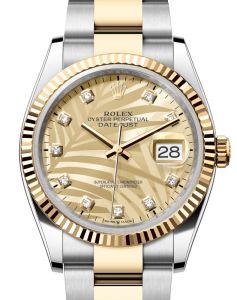 Rolex Datejust 36 Yellow Gold/Steel Golden Palm Motif Diamond Dial & Fluted Bezel Oyster Bracelet 126233 - BRAND NEW