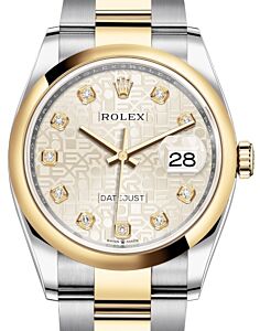 Rolex Datejust 36 Yellow Gold/Steel Silver Jubilee Diamond Dial & Smooth Domed Bezel Oyster Bracelet 126203 - BRAND NEW