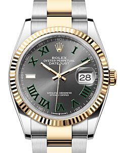 Rolex Datejust 36 Yellow Gold/Steel "Wimbledon" Slate Roman Dial Fluted Bezel Oyster Bracelet 126233 - BRAND NEW