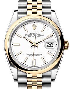 Rolex Datejust 36 Yellow Gold/Steel White Index Dial & Smooth Domed Bezel Jubilee Bracelet 126203 - BRAND NEW
