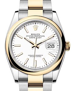 Rolex Datejust 36 Yellow Gold/Steel White Index Dial & Smooth Domed Bezel Oyster Bracelet 126203 - BRAND NEW