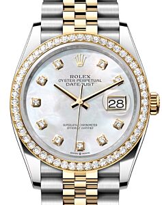 Rolex Datejust 36 Yellow Gold/Steel White Mother of Pearl Diamond Dial & Diamond Bezel Jubilee Bracelet 126283RBR - BRAND NEW