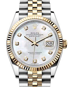 Rolex Datejust 36 Yellow Gold/Steel White Mother of Pearl Diamond Dial & Fluted Bezel Jubilee Bracelet 126233 - BRAND NEW