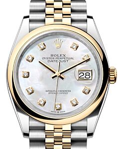 Rolex Datejust 36 Yellow Gold/Steel White Mother of Pearl Diamond Dial & Smooth Domed Bezel Jubilee Bracelet 126203 - BRAND NEW
