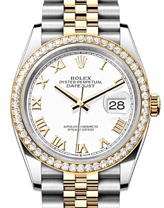 Rolex Datejust 36 Yellow Gold/Steel White Roman Dial & Diamond Bezel Jubilee Bracelet 126283RBR - BRAND NEW
