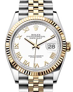 Rolex Datejust 36 Yellow Gold/Steel White Roman Dial & Fluted Bezel Jubilee Bracelet 126233 - BRAND NEW