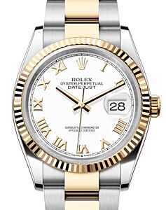 Rolex Datejust 36 Yellow Gold/Steel White Roman Dial & Fluted Bezel Oyster Bracelet 126233 - BRAND NEW
