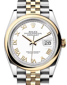 Rolex Datejust 36 Yellow Gold/Steel White Roman Dial & Smooth Domed Bezel Jubilee Bracelet 126203 - BRAND NEW