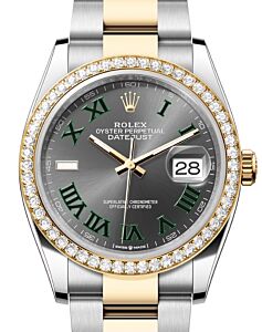 Rolex Datejust 36 Yellow Gold/Steel "Wimbledon" Slate Dial Diamond Bezel Oyster Bracelet 126283RBR - BRAND NEW