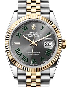 Rolex Datejust 36 Yellow Gold/Steel "Wimbledon" Slate Roman Dial Fluted Bezel Jubilee Bracelet 126233 - BRAND NEW