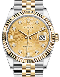 Rolex Datejust 36 Yellow Gold/Steel Champagne Jubilee Diamond Dial & Fluted Bezel Jubilee Bracelet 126233 - BRAND NEW
