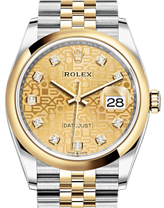 Rolex Datejust 36 Yellow Gold/Steel Champagne Jubilee Diamond Dial & Smooth Domed Bezel Jubilee Bracelet 126203 - BRAND NEW