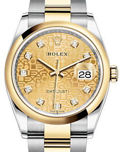 Rolex Datejust 36 Yellow Gold/Steel Champagne Jubilee Diamond Dial & Smooth Domed Bezel Oyster Bracelet 126203 - BRAND NEW