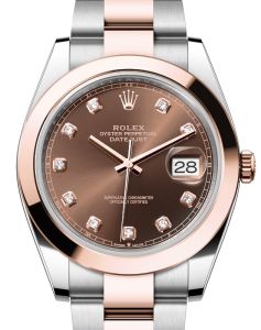 Rolex Datejust 41 Rose Gold/Steel Chocolate Diamond Dial Smooth Bezel Oyster Bracelet 126301 - BRAND NEW