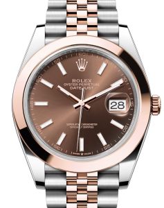 Rolex Datejust 41 Rose Gold/Steel Chocolate Index Dial Smooth Bezel Jubilee Bracelet 126301 - BRAND NEW