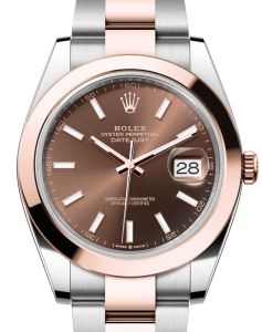 Rolex Datejust 41 Rose Gold/Steel Chocolate Index Dial Smooth Bezel Oyster Bracelet 126301 - BRAND NEW