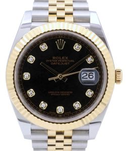Rolex Datejust 41 Yellow Gold/Steel Black Diamond Dial Fluted Bezel Jubilee Bracelet 126333 - PRE-OWNED