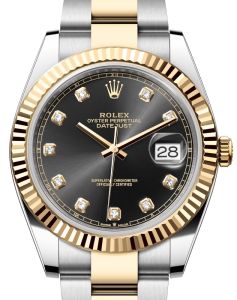 Rolex Datejust 41 Yellow Gold/Steel Black Diamond Dial Fluted Bezel Oyster Bracelet 126333 - BRAND NEW