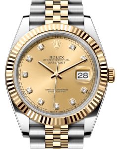 Rolex Datejust 41 Yellow Gold/Steel Champagne Diamond Dial Fluted Bezel Jubilee Bracelet 126333 - BRAND NEW