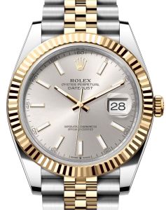 Rolex Datejust 41 Yellow Gold/Steel Silver Index Dial Fluted Bezel Jubilee Bracelet 126333 - BRAND NEW