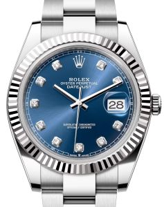 Rolex Datejust 41 White Gold/Steel Blue Diamond Dial Fluted Bezel Oyster Bracelet 126334 - BRAND NEW
