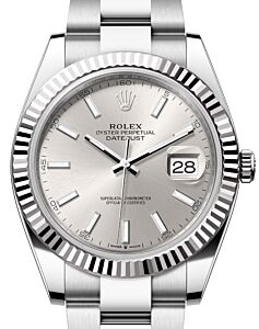 Rolex Datejust 41 White Gold/Steel Silver Index Dial Fluted Bezel Oyster Bracelet 126334 