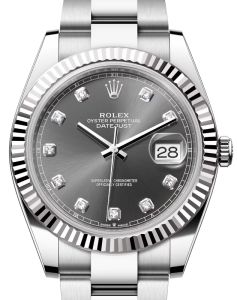 Rolex Datejust 41 White Gold/Steel Slate Diamond Dial Fluted Bezel Oyster Bracelet 126334 - BRAND NEW