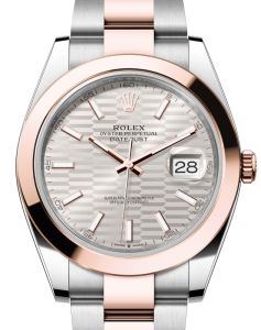 Rolex Datejust 41 Rose Gold/Steel Silver Fluted Motif Index Dial Smooth Bezel Oyster Bracelet 126301 - BRAND NEW