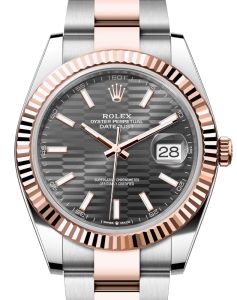 Rolex Datejust 41 Rose Gold/Steel Slate Fluted Motif Index Dial Fluted Bezel Oyster Bracelet 126331 - BRAND NEW